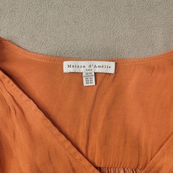 Maison d’ Amelie Paris Orange Button Down Shirt Blouse Size XS - Picture 2 of 6